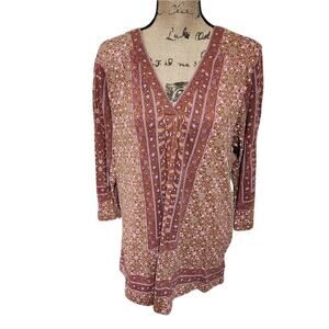 Lucky brand‎ floral paisley boho peasant blouse plus size 1X new!!